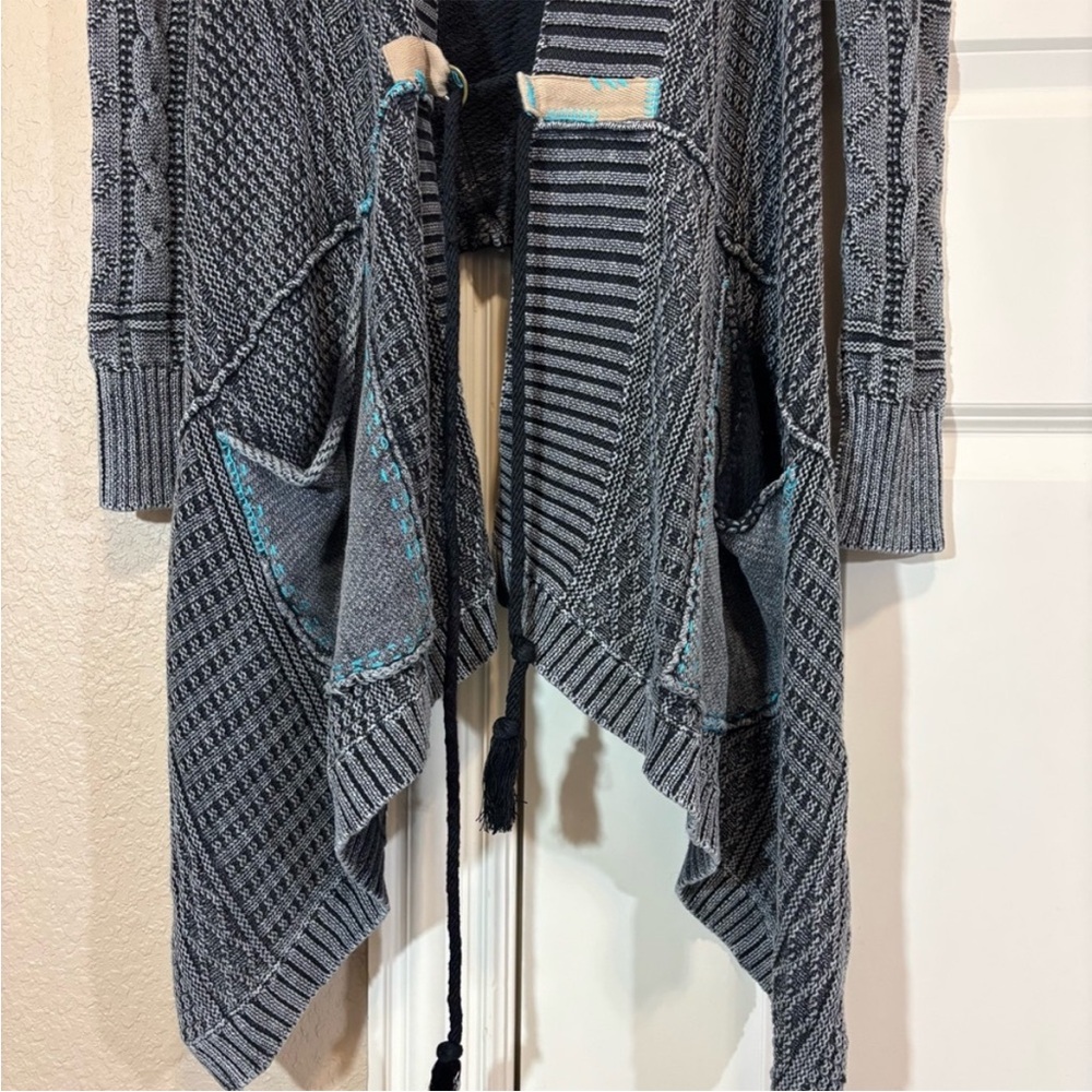 Free People Washed Black Asymmetrical Cascading Waterfall Cardigan - Picture 3 of 8